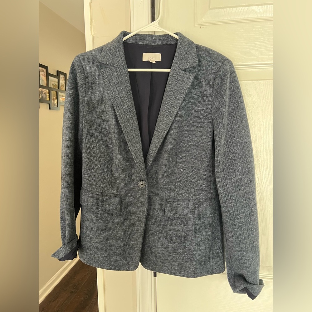 LOFT Women's Heather Gray Navy Blue Blazer